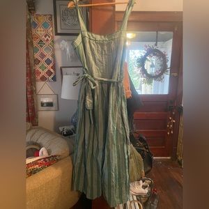 XL green striped wide leg jumpsuit with tie waist.